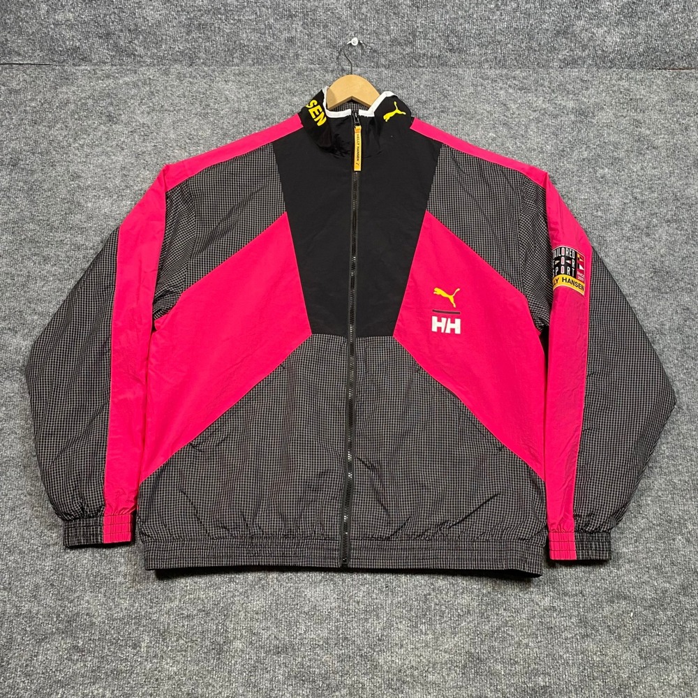 Puma x Helly Hansen TFS Track Jacket Pink Black Grid Men XL Windbreaker 597142
